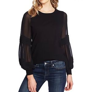 CeCe Sheer puff sleeve sweater black